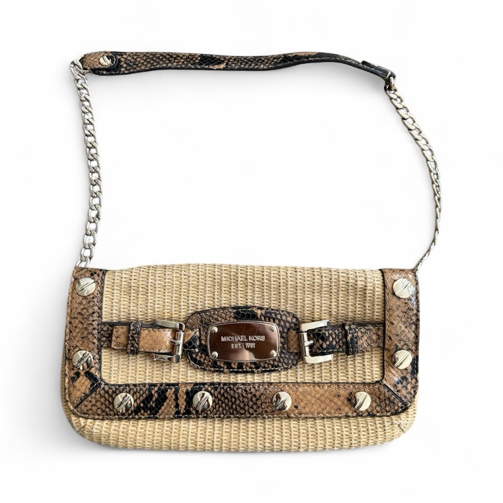 Michael Kors Snakeskin and Woven Shoulder Bag